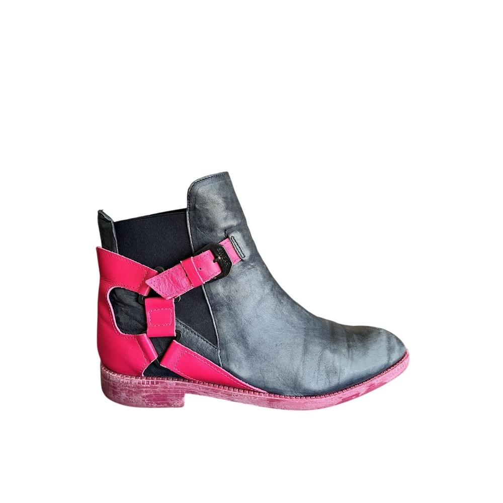 Swear London Black Pink Leather Strappy Viennetta 16 Ankle Boot Size 39 8.5
